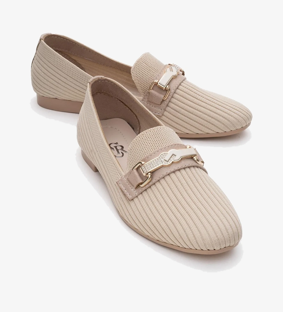 Kadın Tokalı Triko Günlük Ayakkabı BEJ