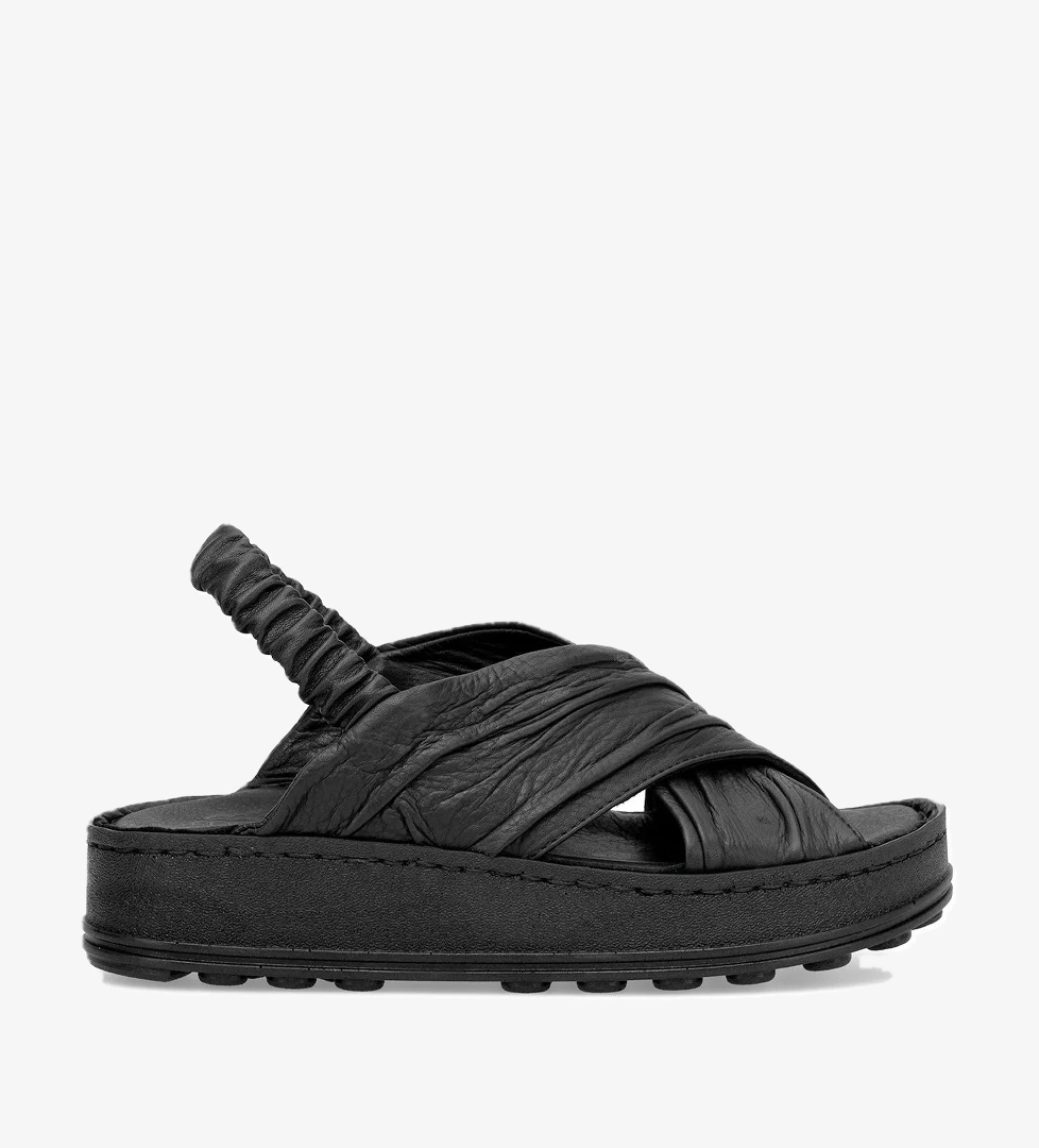 D25YS-2585 Kadın Hakiki Deri Düz Sandalet Siyah