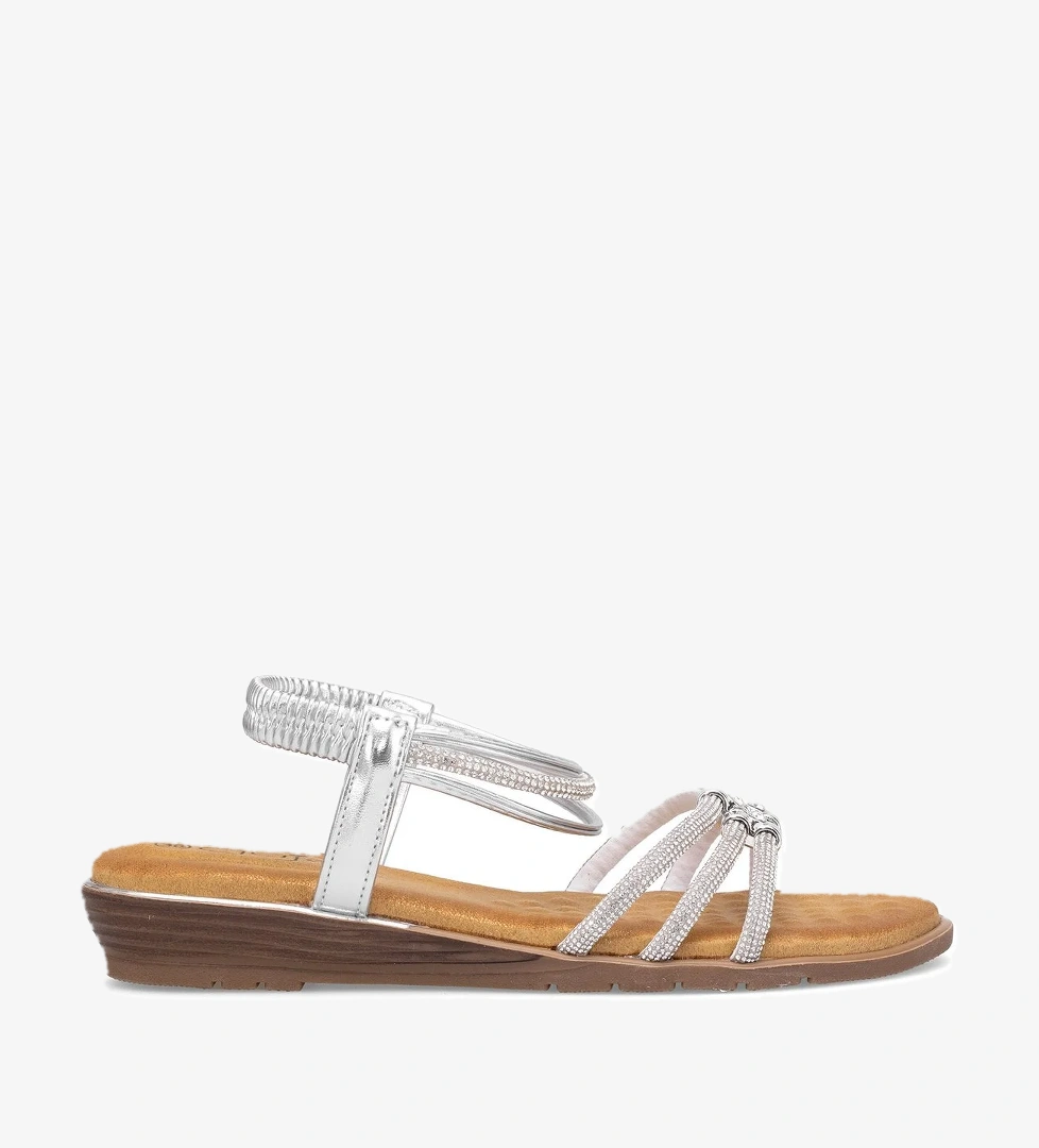 25Y174 Kadın Taşlı Düz Sandalet Gümüş