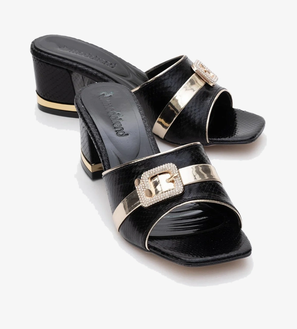 Ccway Kadın Topuklu Terlik SİYAH YILAN DESEN model görseli