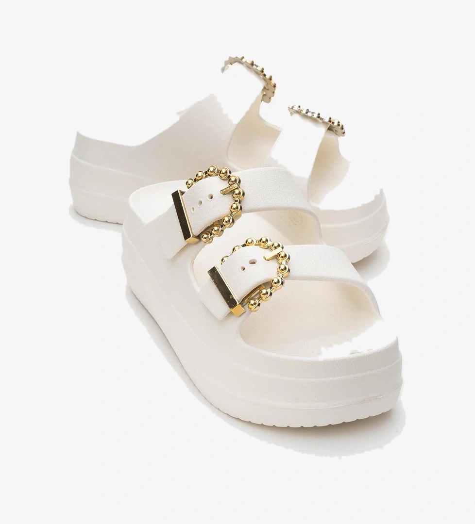 Kadın Bantlı Tokalı Terlik EKRU