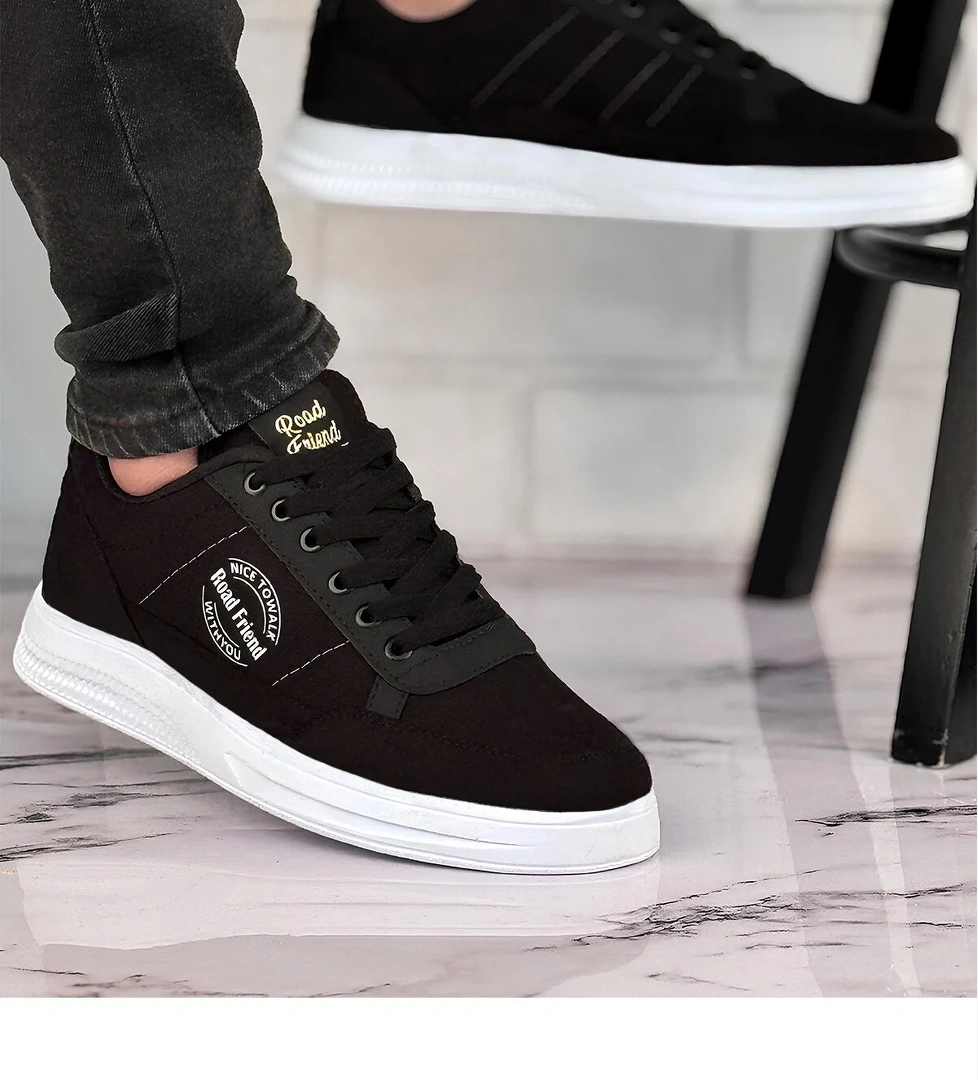 Erkek Yazlık Günlük Keten Sneaker Ayakkabı Siyah Beyaz - Görsel 1