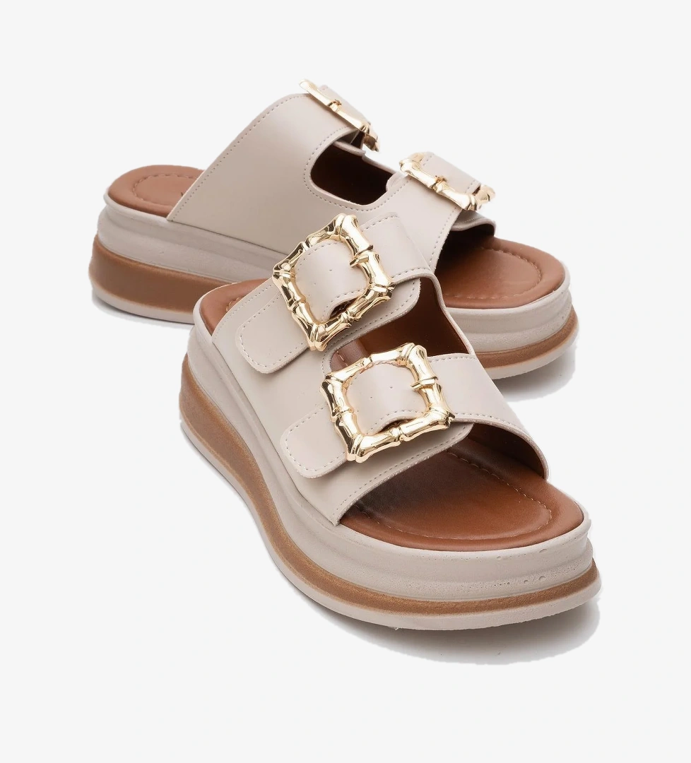 Kadın Çift Tokalı Terlik BEJ