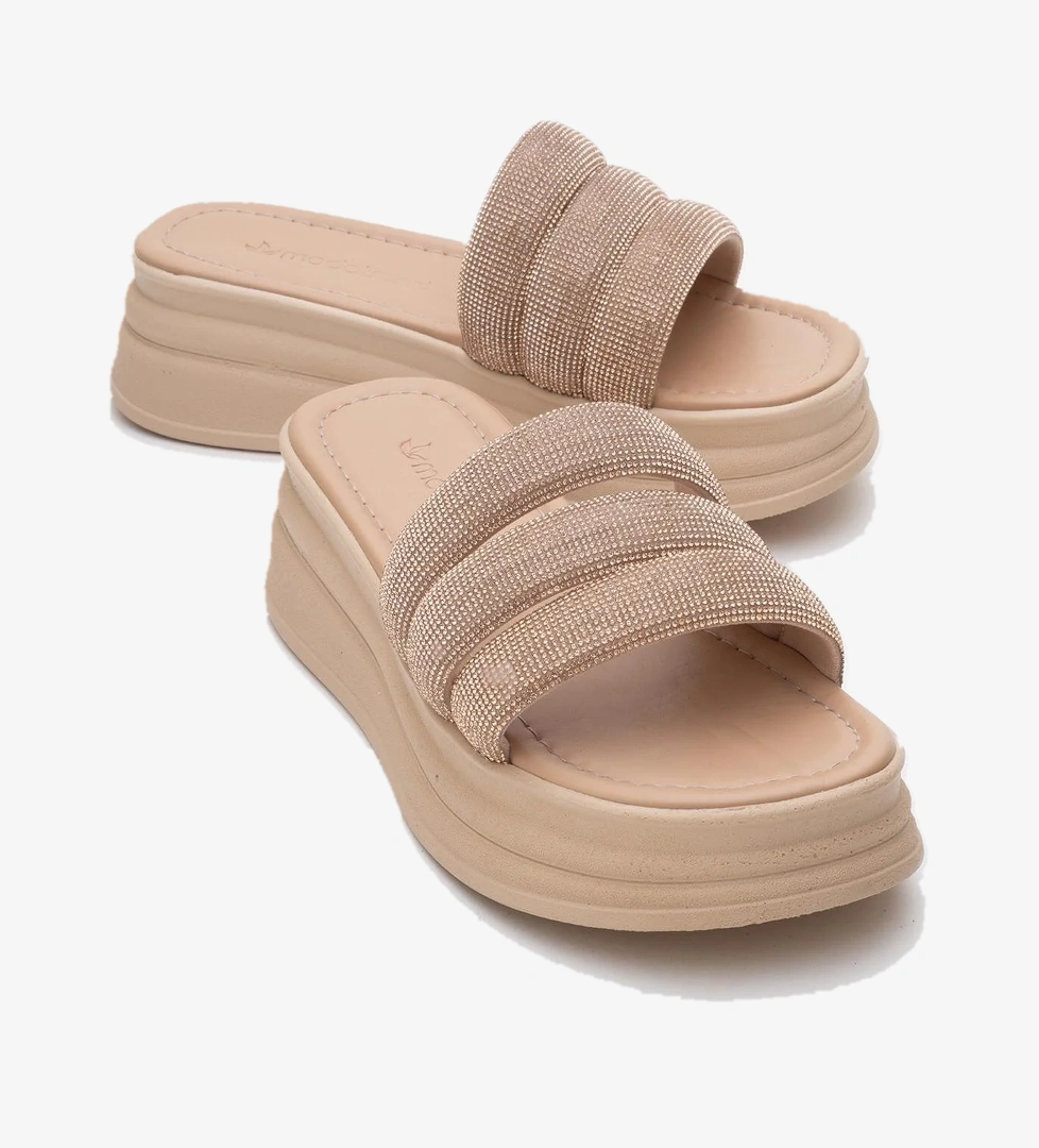 Kadın Kalın Taşlı Biyeli Terlik NUDE