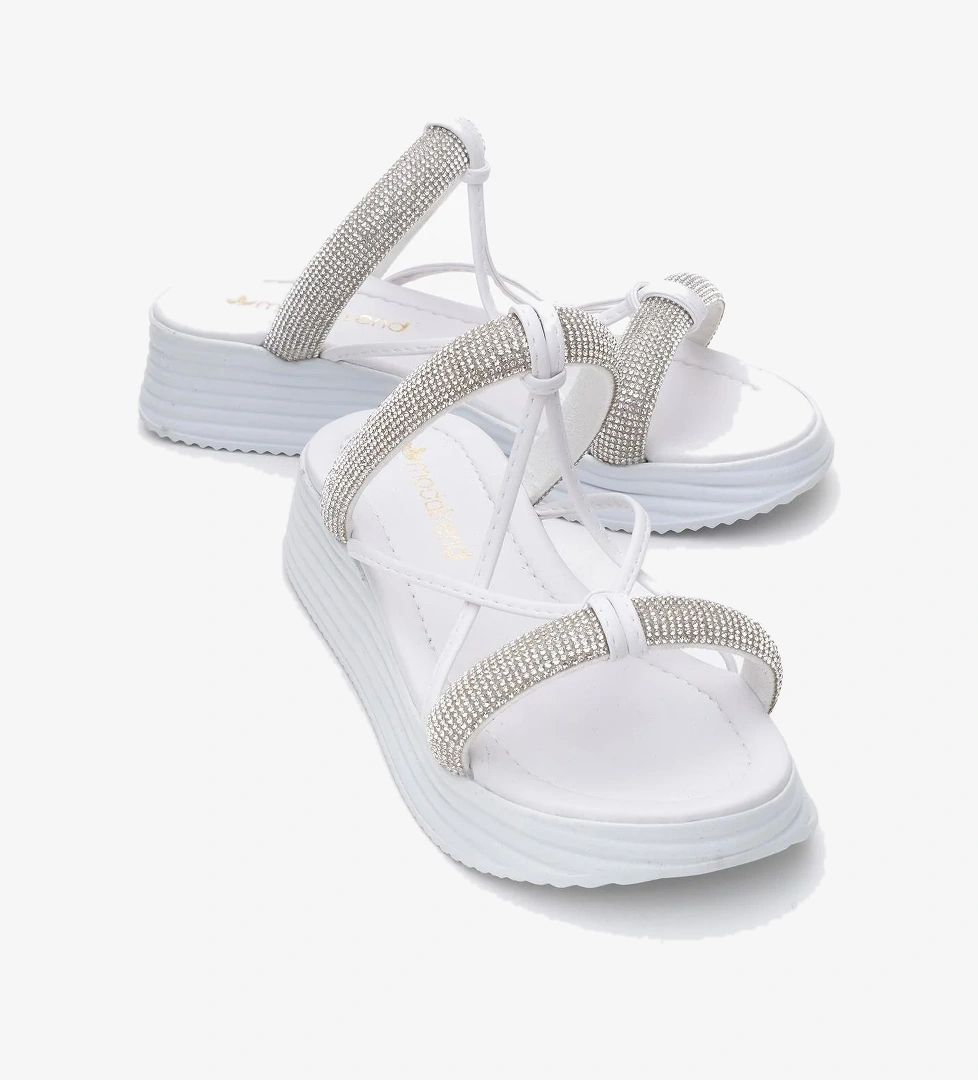 Kadın Taşlı Düz Terlik BEYAZ BEYAZ