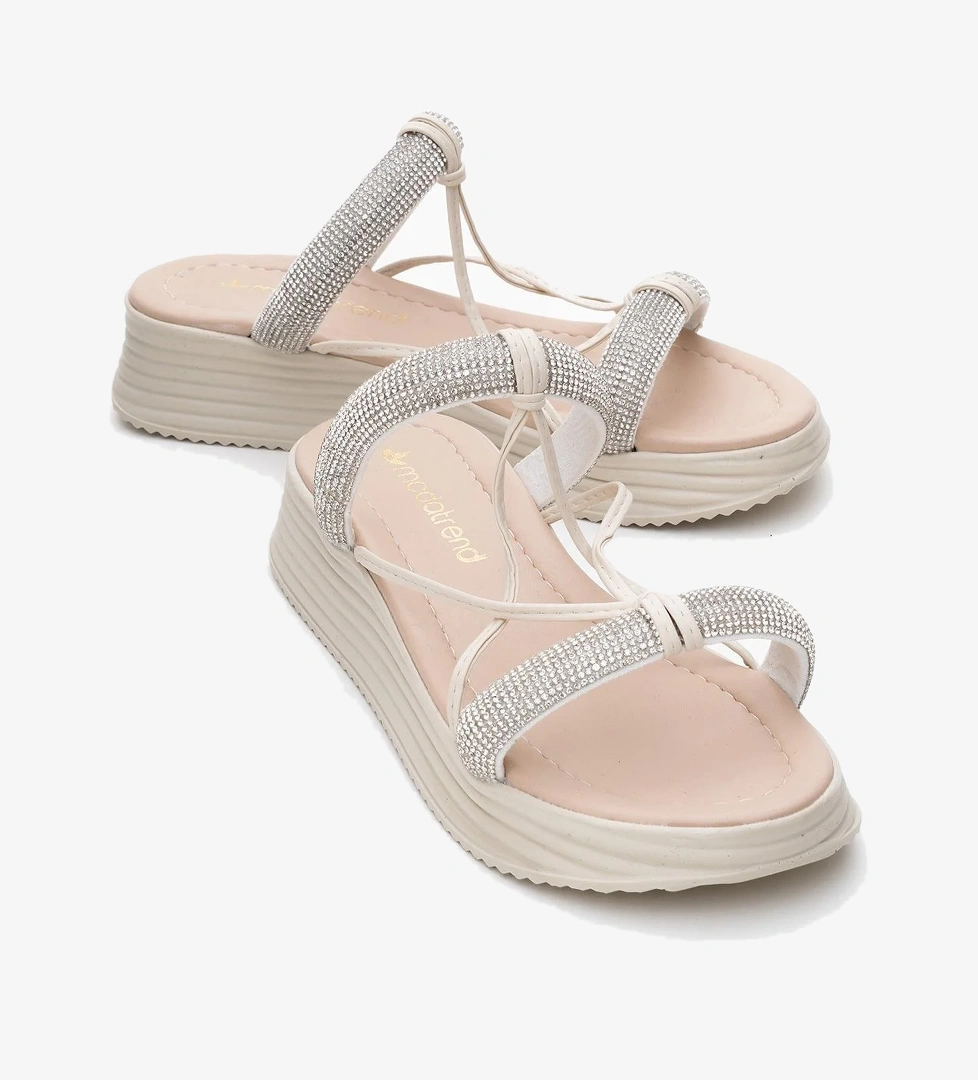 Kadın Taşlı Düz Terlik BEJ BEJ