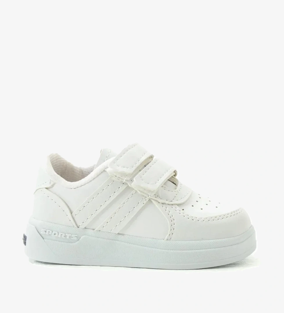 Günlük Unisex Çocuk Şeritli Işıklı Beyaz Sneaker Cırtlı Hafif Rahat Spor Ayakkabı - Görsel 1