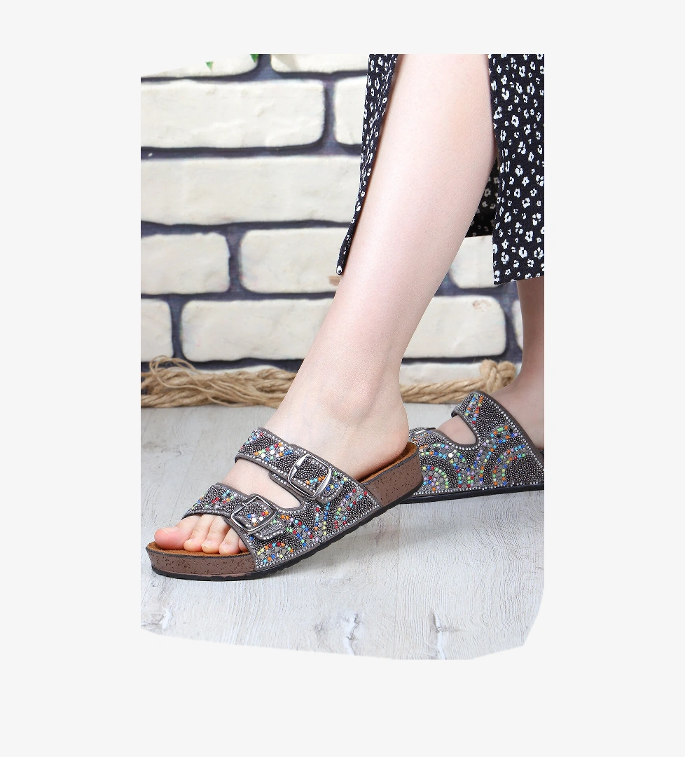 Vojo Mirror Ortopedik Taşlı Çift Tokalı Plaj Kadın Terlik model görseli