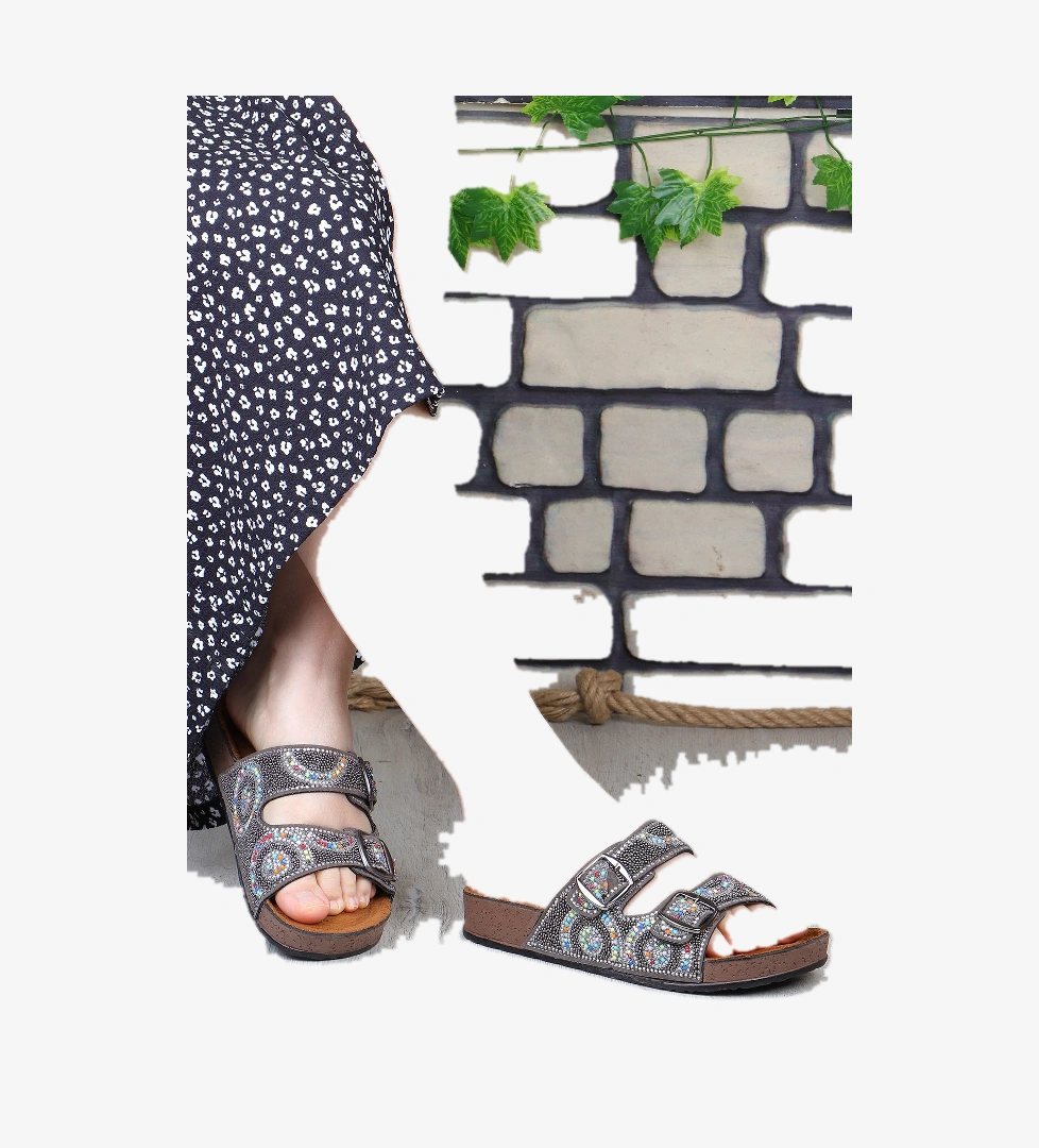 Circle Ortopedik Taşlı Çift Tokalı Plaj Kadın Terlik