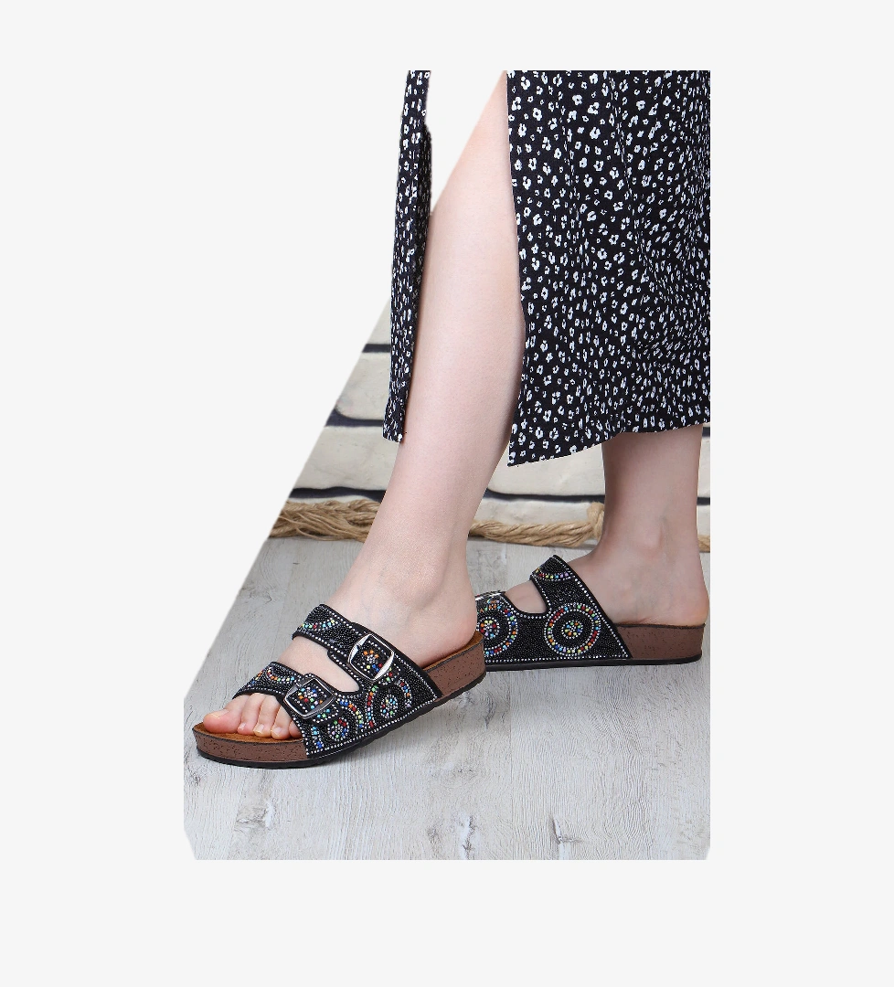 Circle Ortopedik Taşlı Çift Tokalı Plaj Kadın Terlik