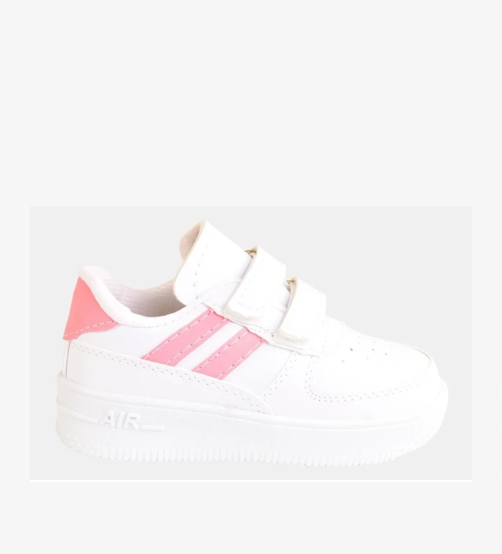 Ellaboni Günlük Unisex Çocuk Şeritli Beyaz Sneaker Cırtlı Hafif Rahat Spor Ayakkabı