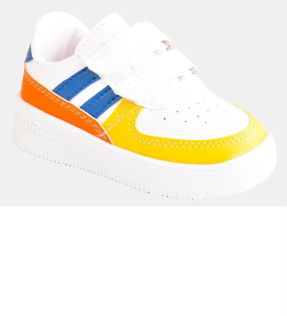 Ellaboni Günlük Unisex Çocuk Şeritli Beyaz Sneaker Cırtlı Hafif Rahat Spor Ayakkabı model görseli