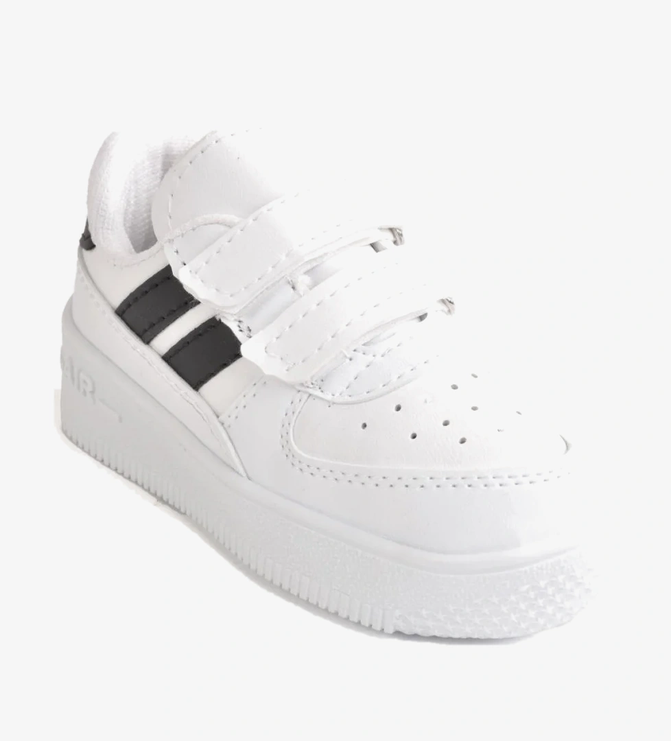 Ellaboni Günlük Unisex Çocuk Şeritli Beyaz Sneaker Cırtlı Hafif Rahat Spor Ayakkabı
