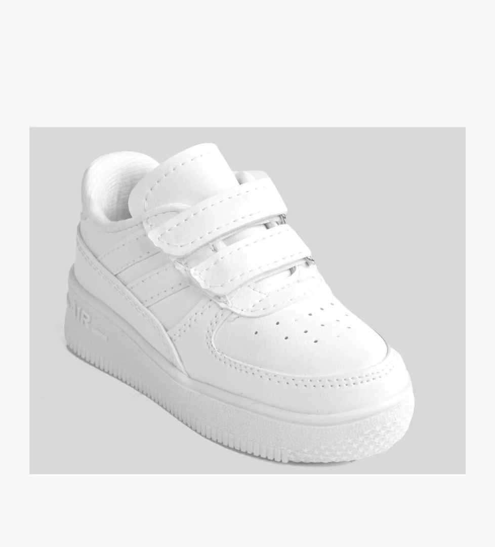 Günlük Unisex Çocuk Şeritli Beyaz Sneaker Cırtlı Hafif Rahat Spor Ayakkabı