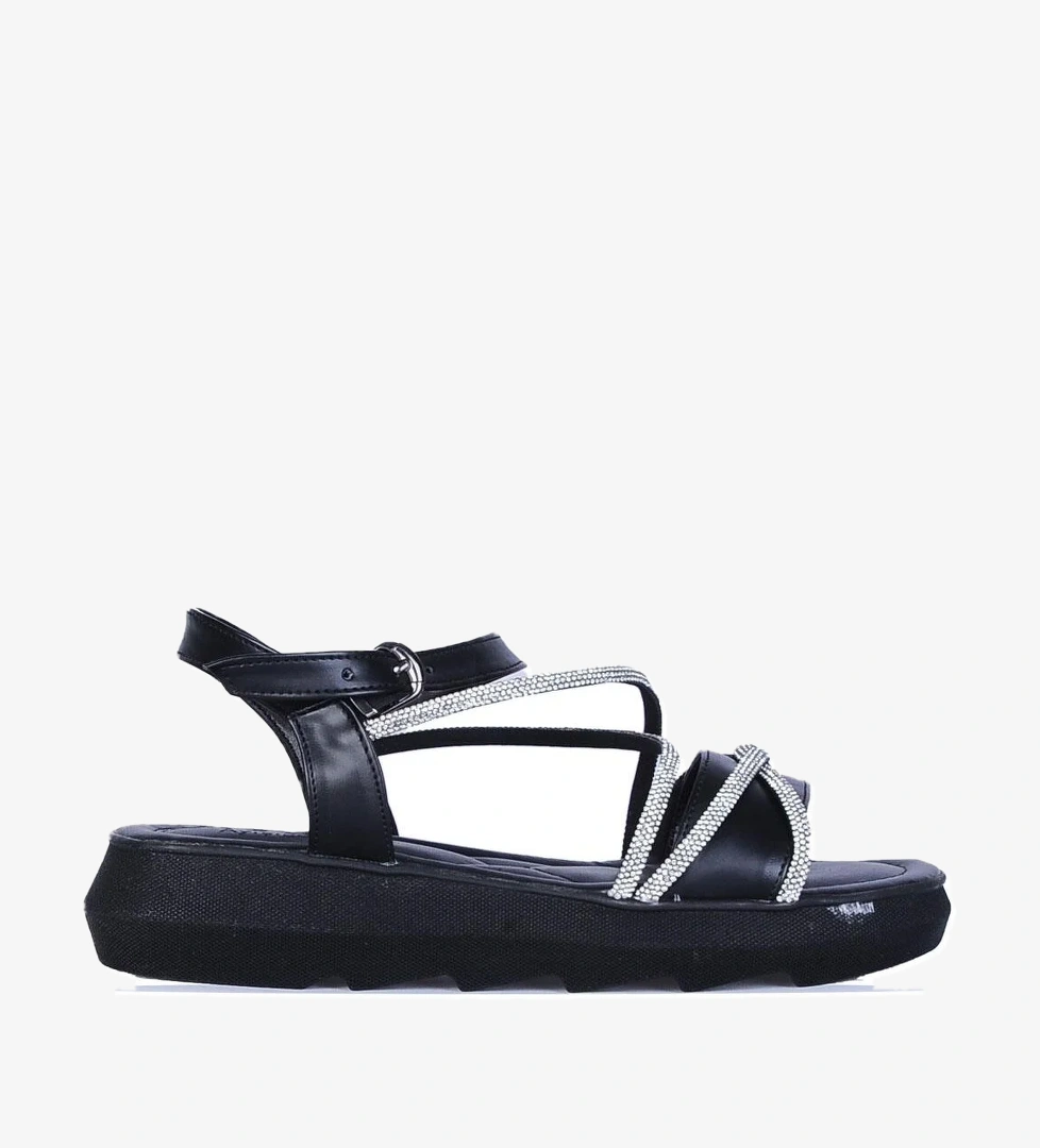 Ayakcenter By5 Ayışığı Siyah Taşlı Kadın Düz Sandalet model görseli