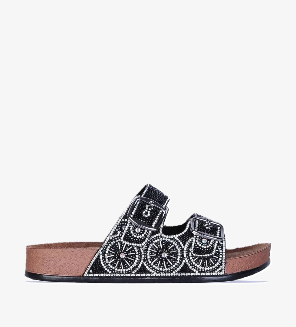 2 Tokalı Taşlı Kadın Düz Terlik