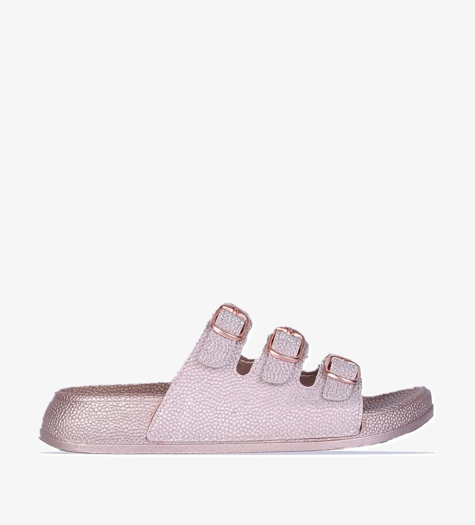 3 Tokalı Simli Kadın Düz Terlik - Görsel 1