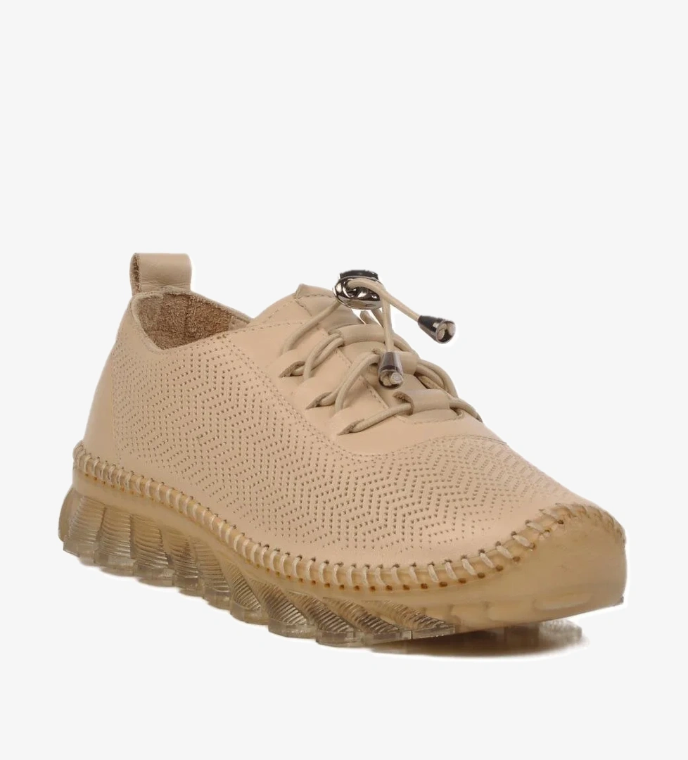 Bej Hakiki Deri Kadın Günlük Ayakkabı 0003 Z - Görsel 1