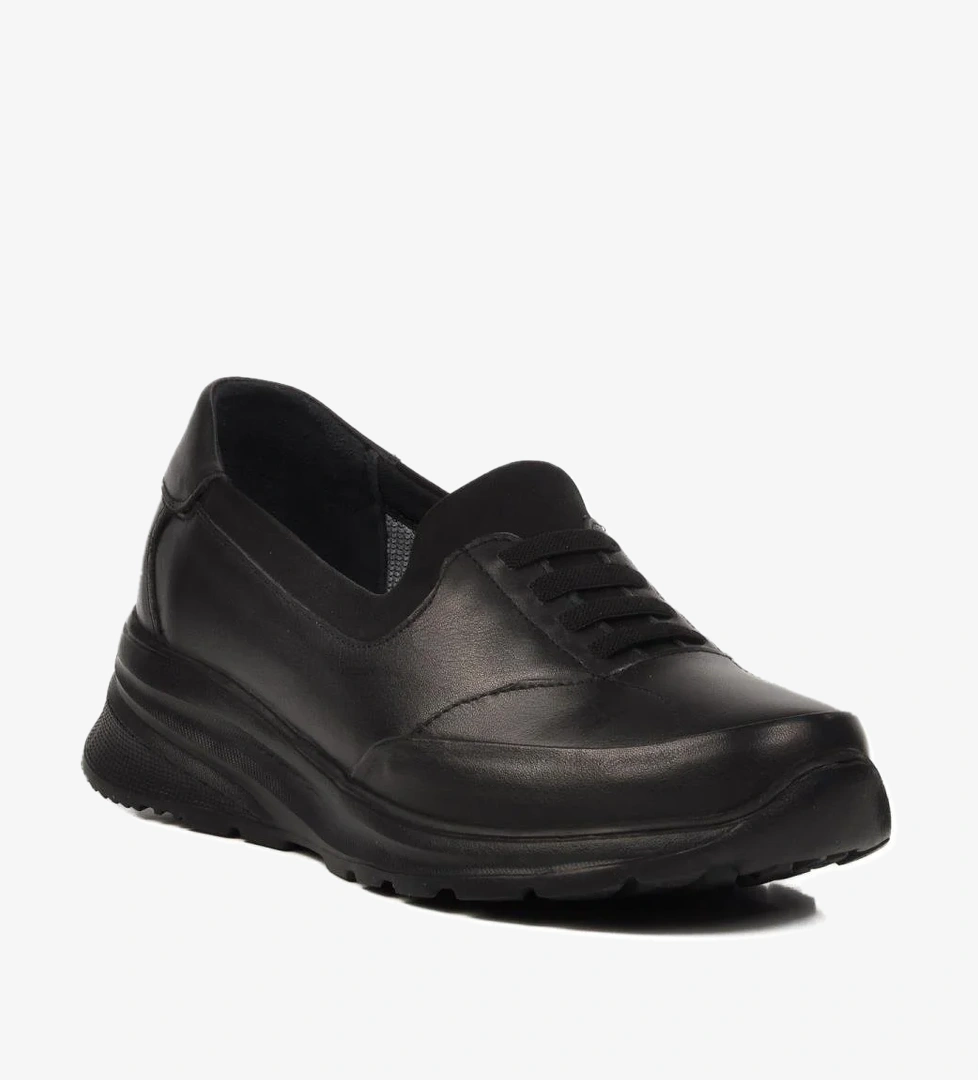 Siyah Hakiki Deri Kadın Günlük Ayakkabı 0044 Z