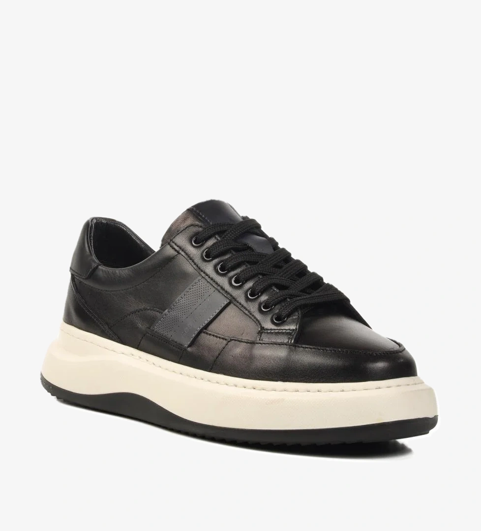 Siyah Hakiki Deri Erkek Günlük Ayakkabı E-580 M