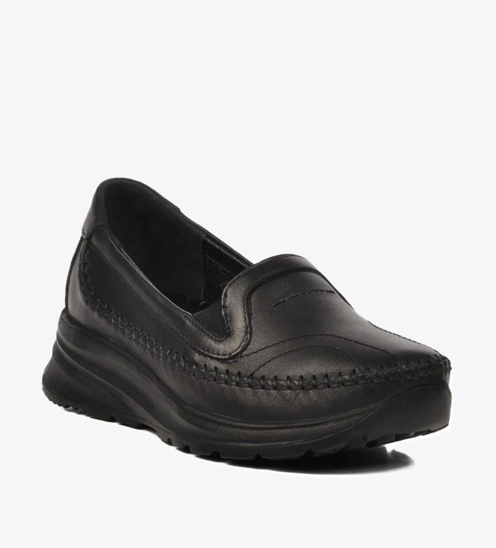 0023 Z Siyah Hakiki Deri Kadın Günlük Ayakkabı