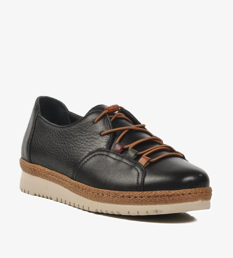 Z132 Z Siyah Hakiki Deri Kadın Günlük Ayakkabı - Görsel 1