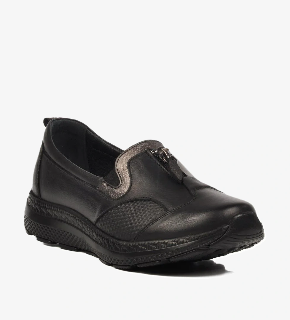 0024 Z Siyah Hakiki Deri Kadın Günlük Ayakkabı - Görsel 1