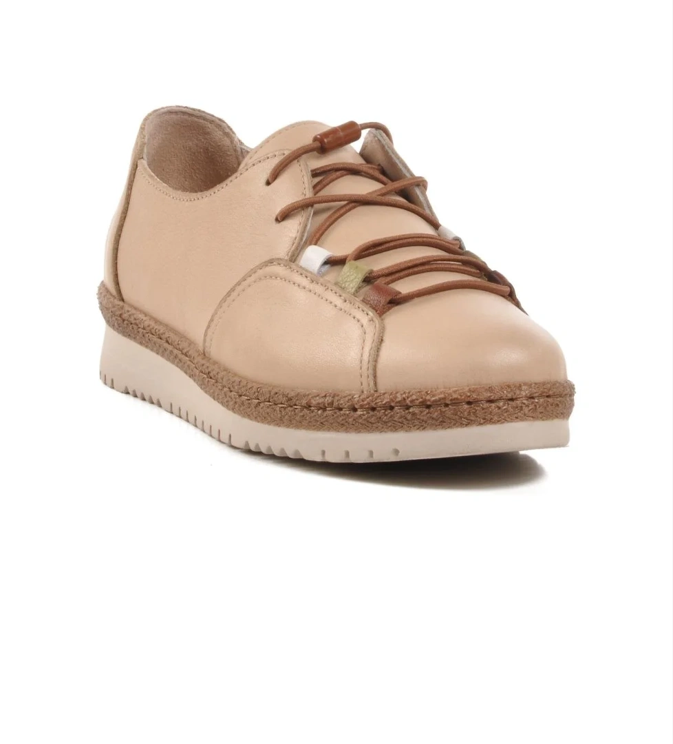 Z132 Z Bej Hakiki Deri Kadın Günlük Ayakkabı