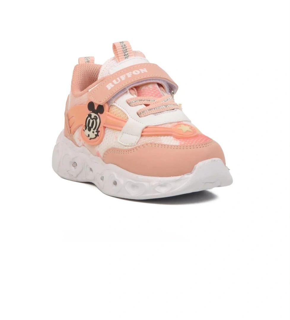 Pudra Simli Cırtlı Işıklı Hafif Kız Çocuk Spor Ayakkabı Ruffon B - Görsel 1