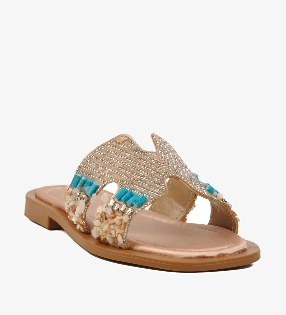 Ayakmod Bej Saten Kadın Taşlı Siyah 246048 Z Terlik Yazlık Ev Terliği model görseli