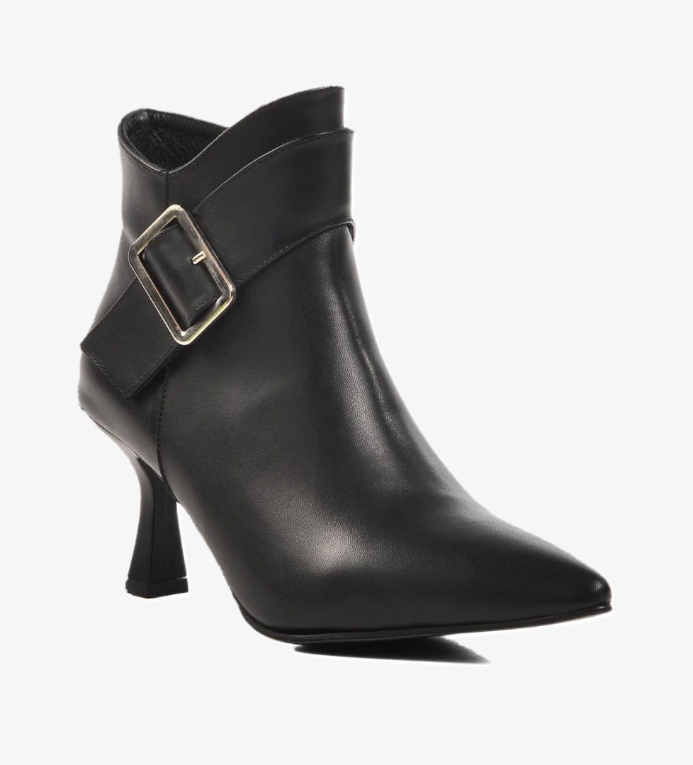 DS-90 Siyah İçi Polarlı Hakiki Deri Kadın Topuklu Bot - Görsel 1