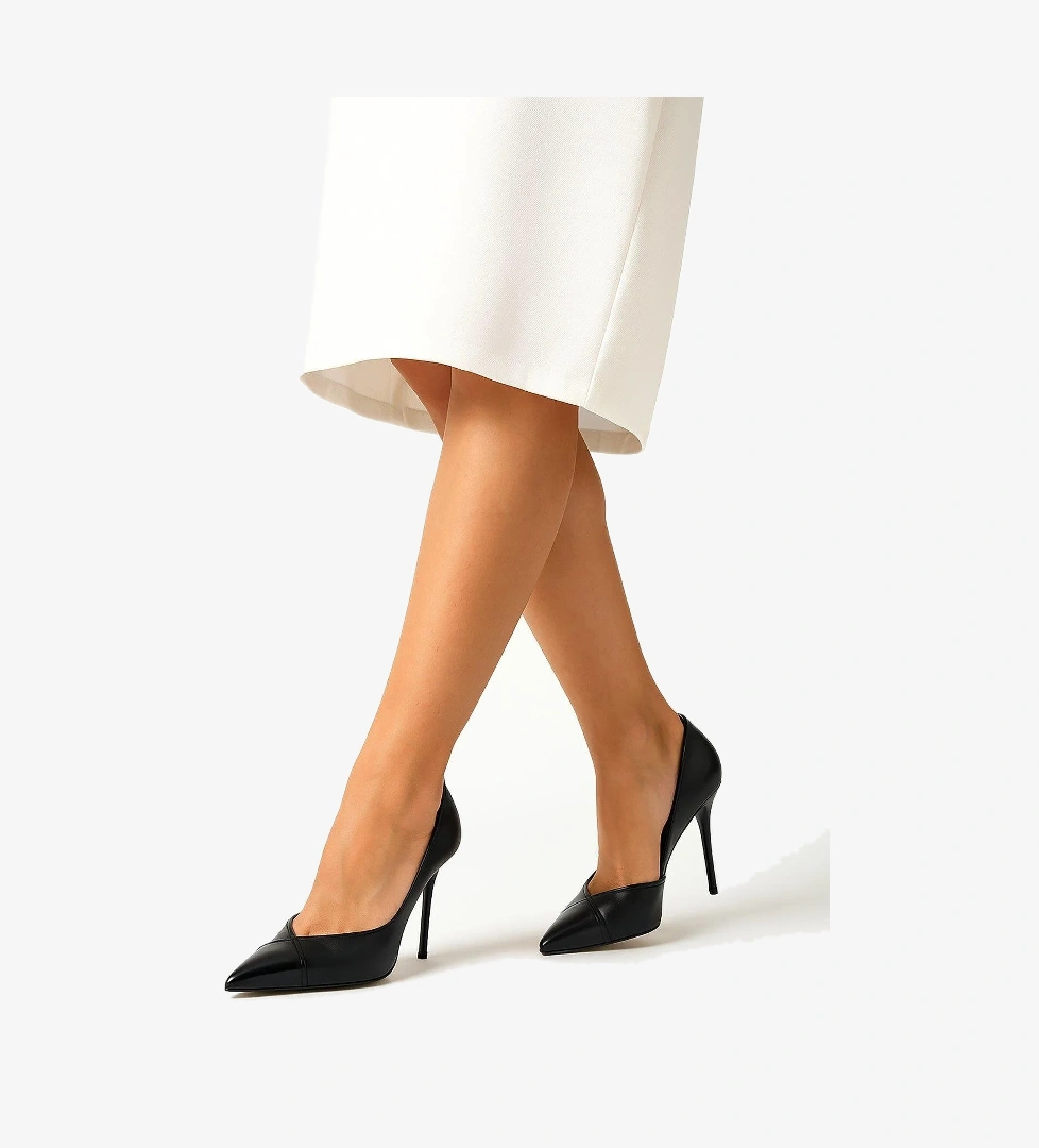 Ayakkabı Fuarı Elit Arlena Kadın Hakiki Deri Stiletto Bej Siyah model görseli