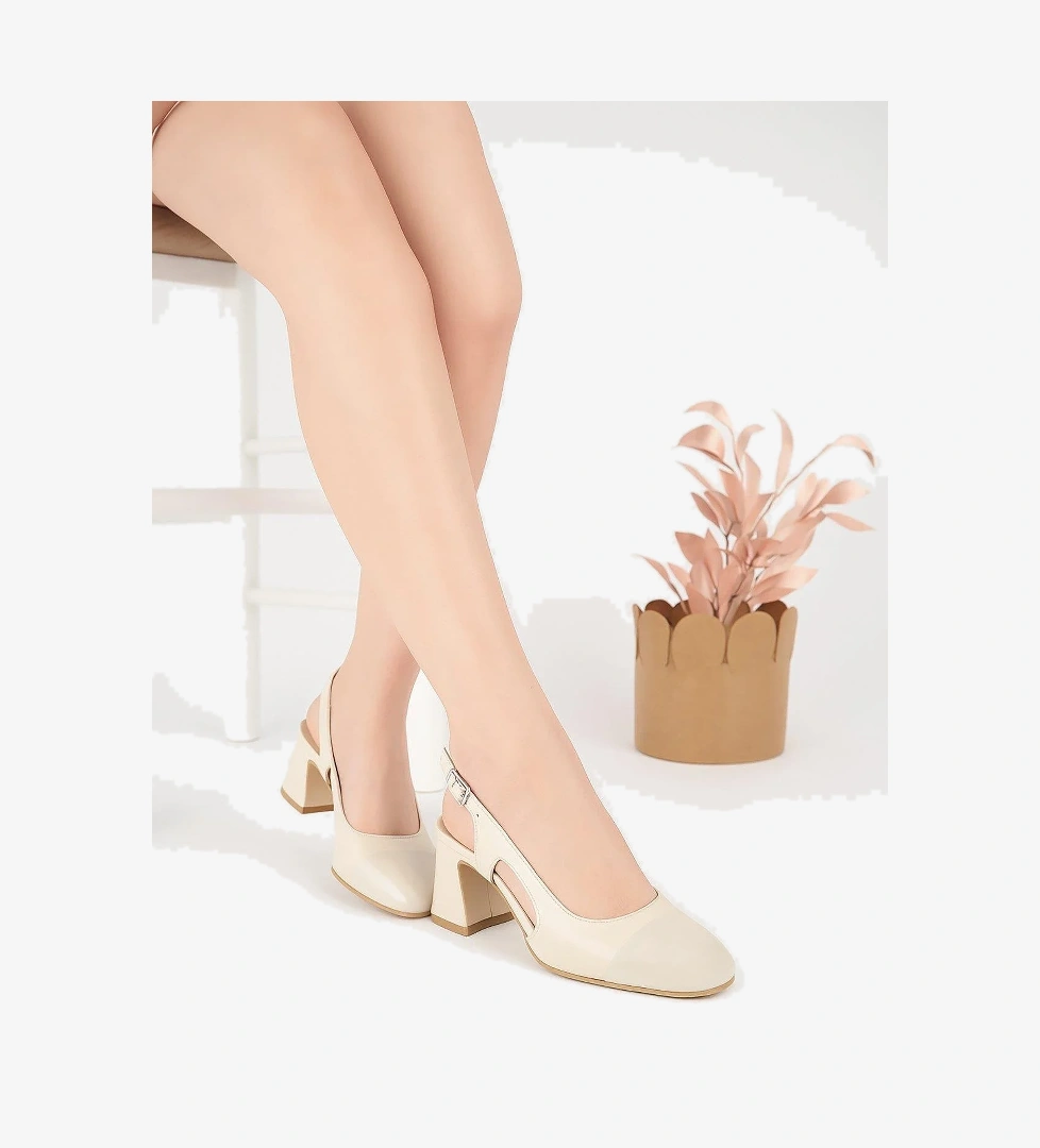 Elit Serina Kadın Hakiki Deri Klasik Topuklu Ayakkabı Bej