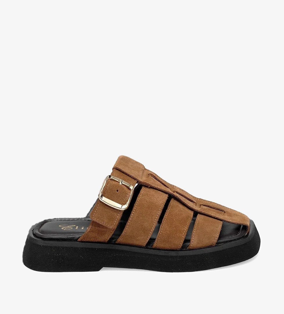 Ayakkabı Fuarı Elit Florencia Kadın Hakiki Süet Deri Ortopedik Düz Terlik Gri Kahverengi model görseli