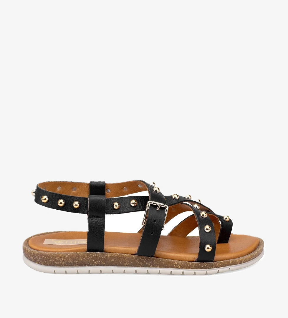 Ayakkabı Fuarı Elit Oriana Kadın Hakiki Deri Düz Sandalet Taba Siyah model görseli