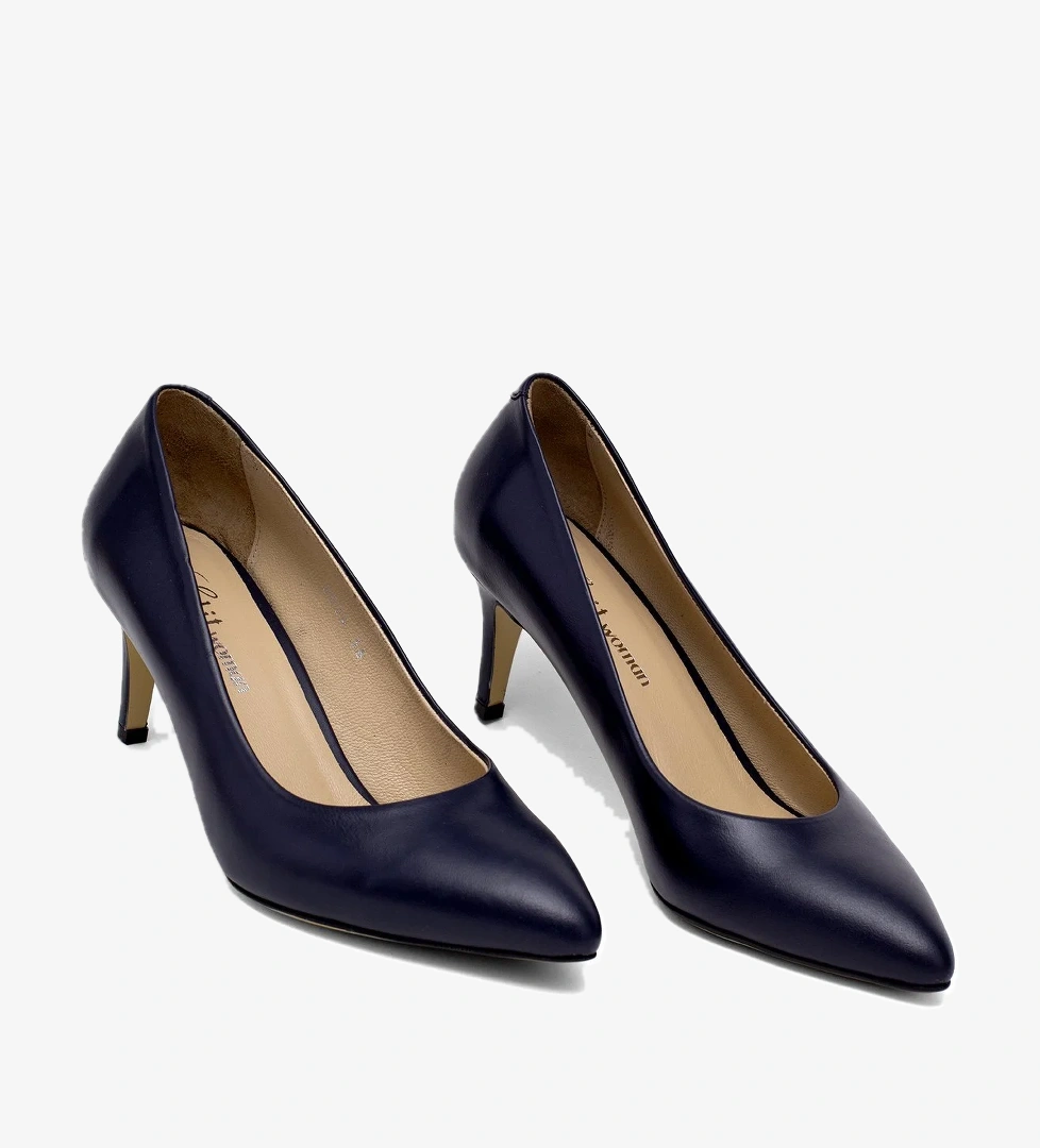 Elit Selestia Kadın Hakiki Deri Stiletto Lacivert - Görsel 1