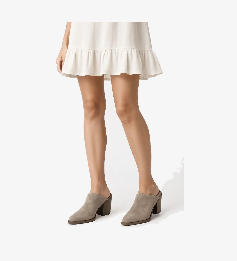 Elit Vega Kadın Hakiki Nubuk Deri Ortopedik Topuklu Terlik Vizon