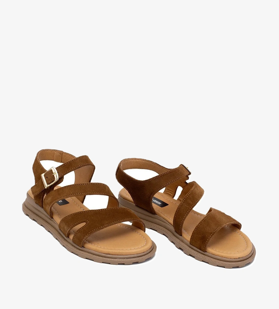 Elit Rhea Kadın Hakiki Deri Düz Sandalet Taba