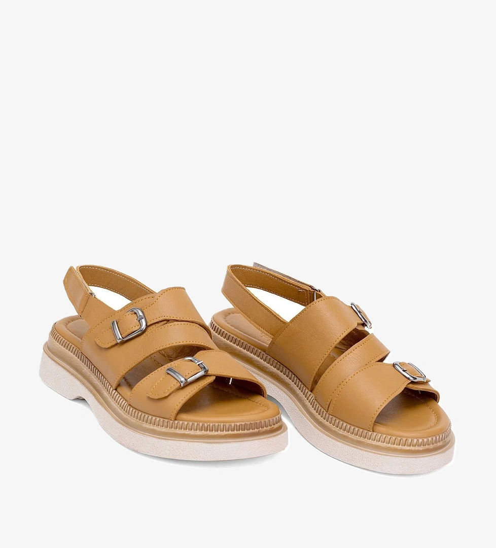 Elit Vesta Kadın Hakiki Deri Düz Sandalet Taba