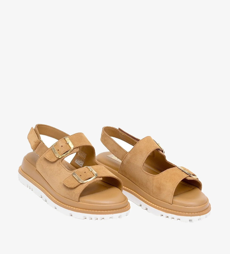 Elit Lexa Kadın Hakiki Deri Düz Sandalet Taba - Görsel 1