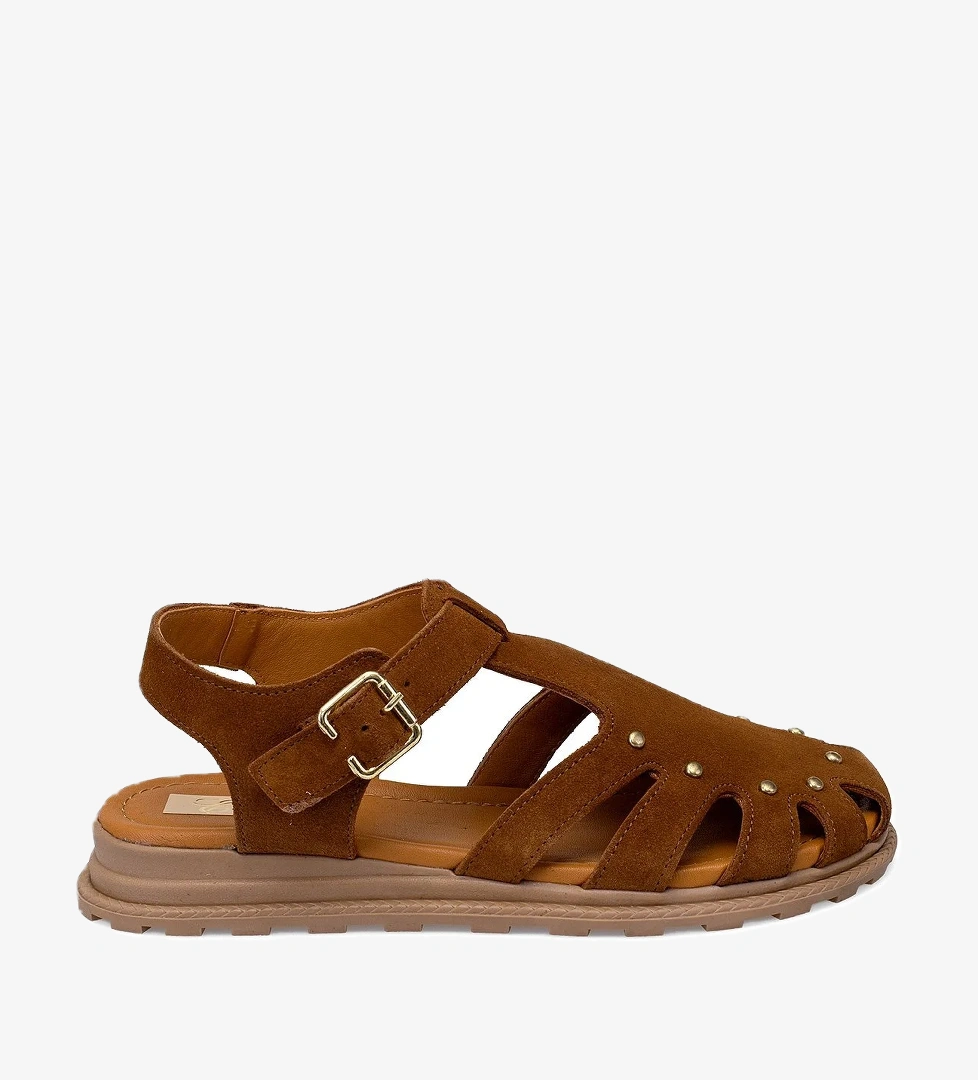 Elit Celestine Kadın Hakiki Deri Düz Sandalet Taba - Görsel 1