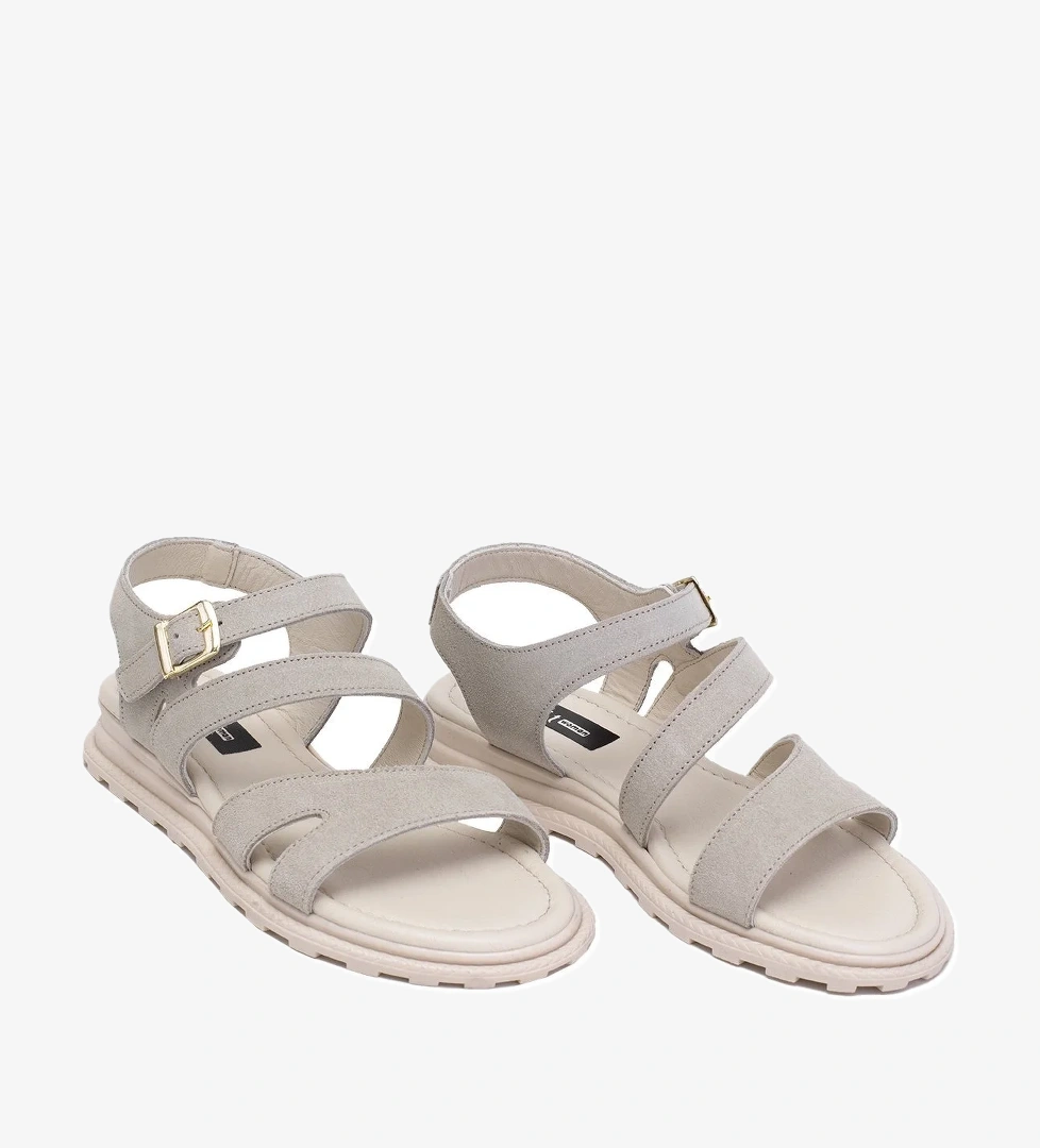 Ayakkabı Fuarı Elit Rhea Kadın Hakiki Deri Düz Sandalet Taba Bej model görseli