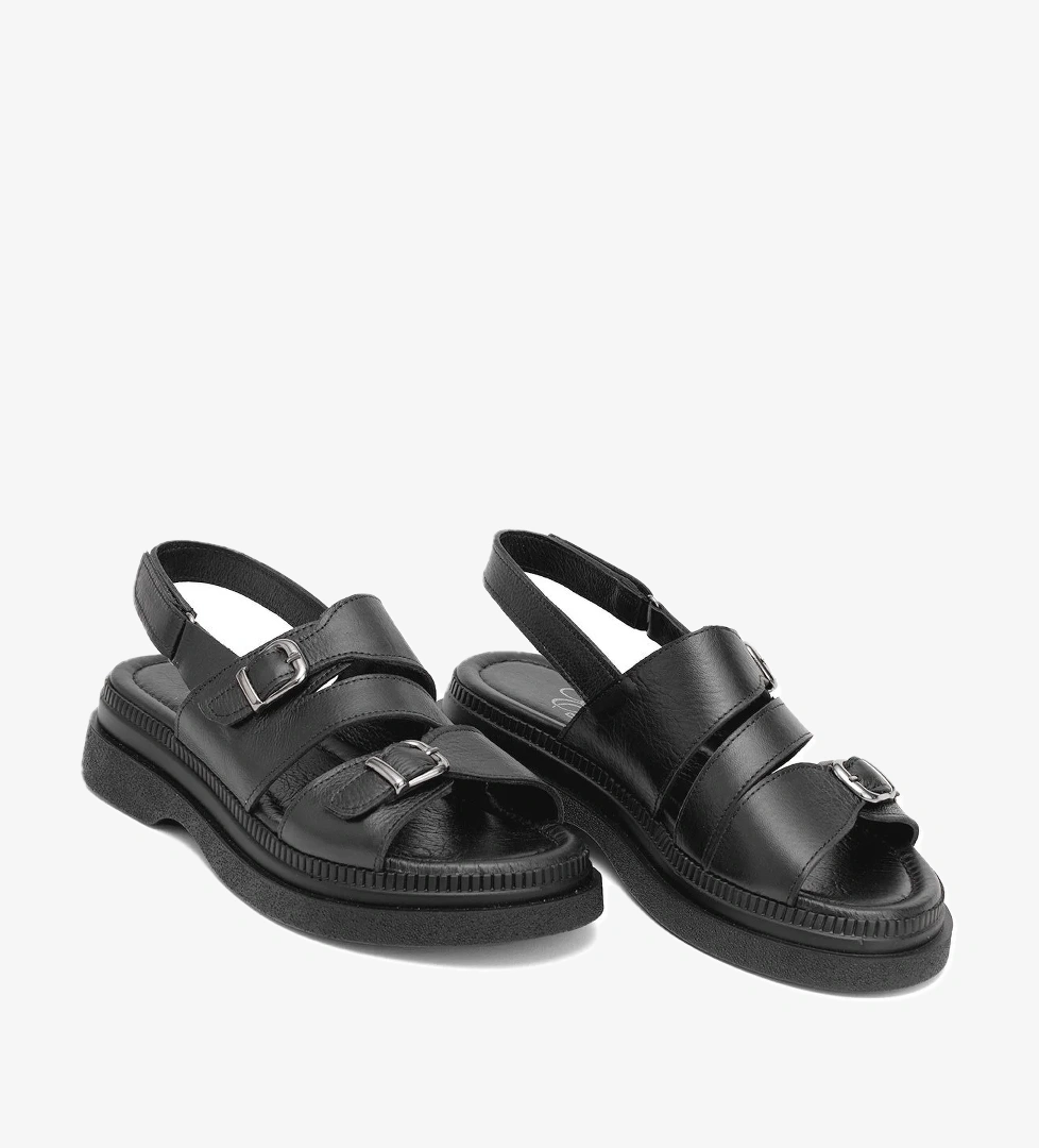 Elit Vesta Kadın Hakiki Deri Düz Sandalet Siyah