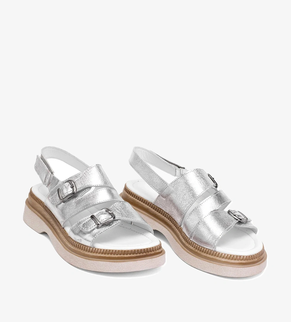 Elit Vesta Kadın Hakiki Deri Düz Sandalet Gümüş