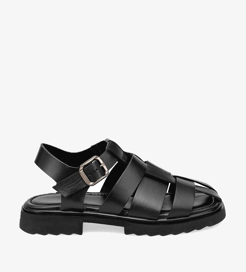 Ayakkabı Fuarı Elit Nerina Kadın Hakiki Deri Ortopedik Düz Sandalet Siyah model görseli