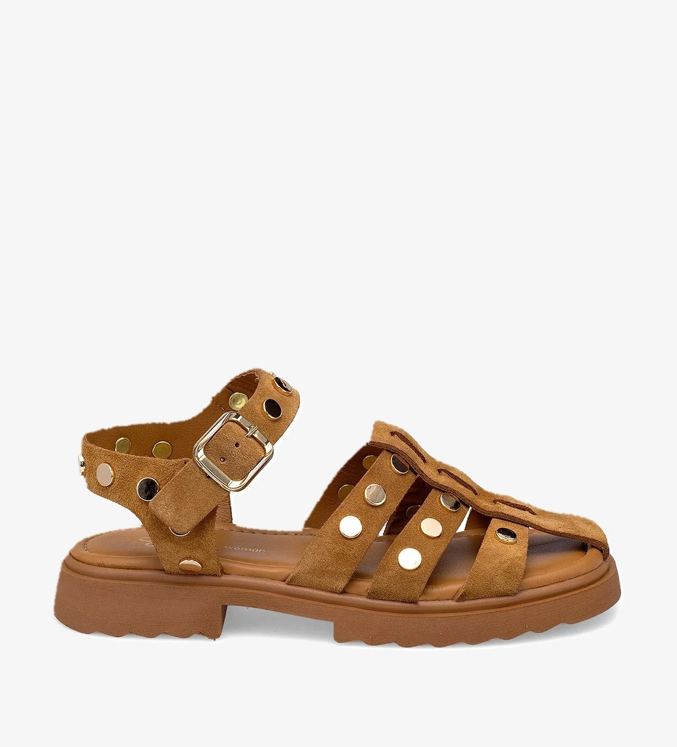 Elit Sylviana Kadın Hakiki Süet Deri Ortopedik Düz Sandalet Taba