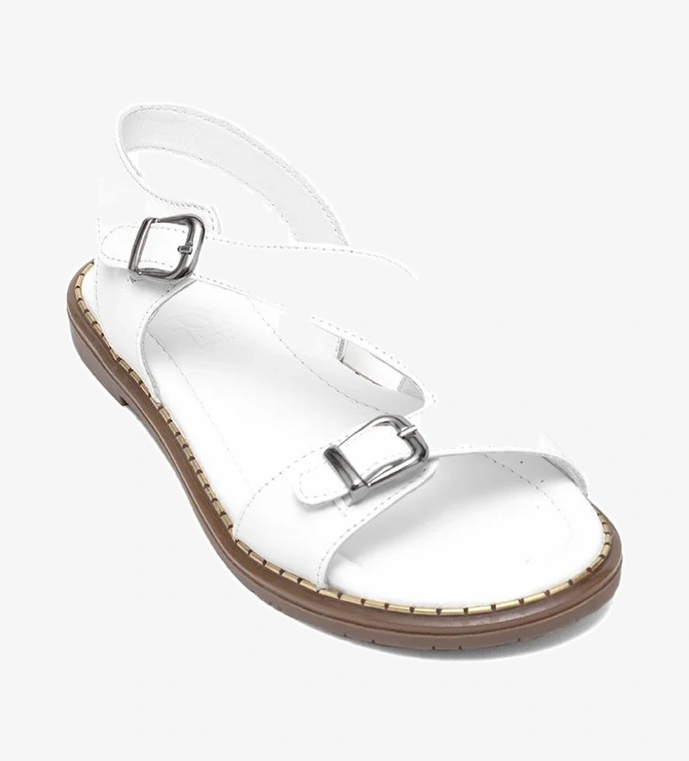 Ayakkabı Fuarı Elit Daria Kadın Hakiki Deri Düz Sandalet Beyaz model görseli