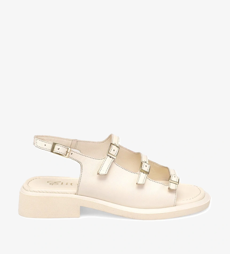 Elit Vivienne Kadın Hakiki Deri Ortopedik Düz Sandalet Bej