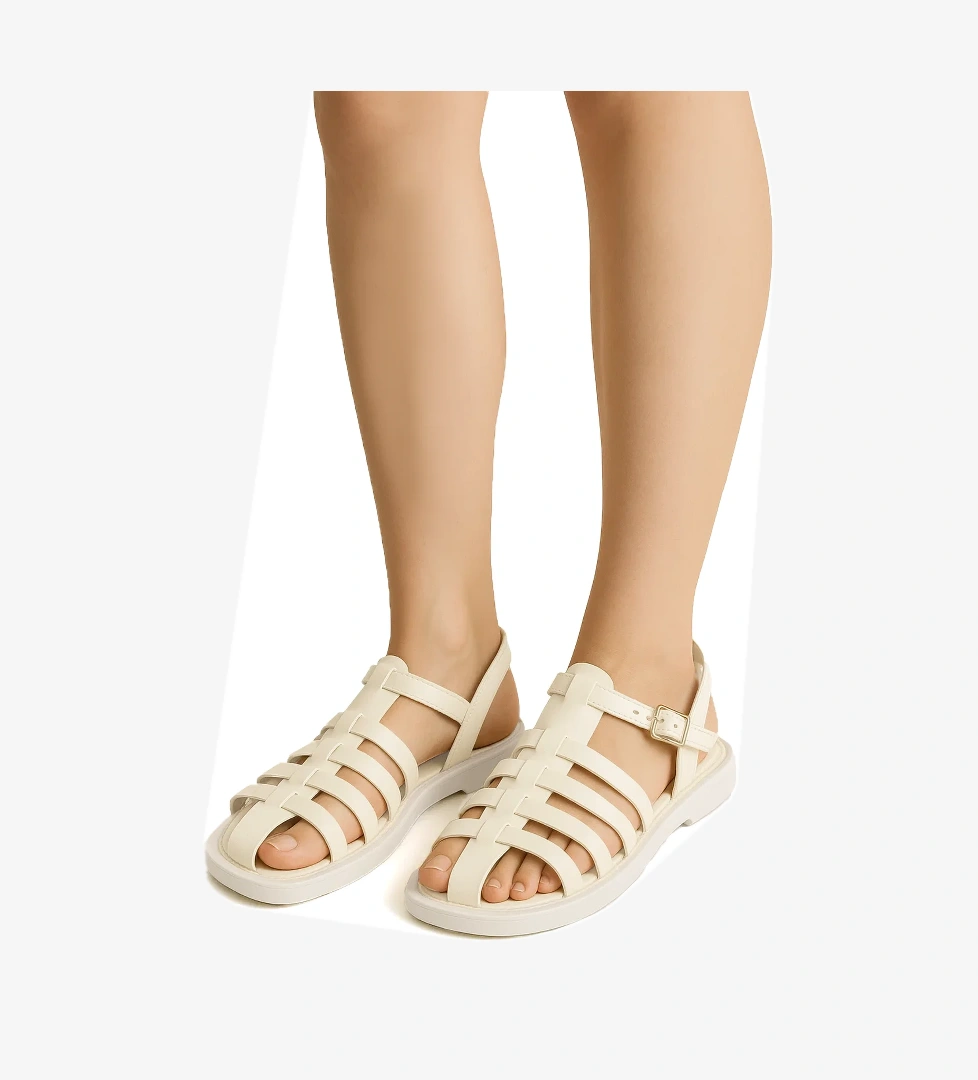 Elit Camila Kadın Hakiki Deri Ortopedik Düz Sandalet Bej