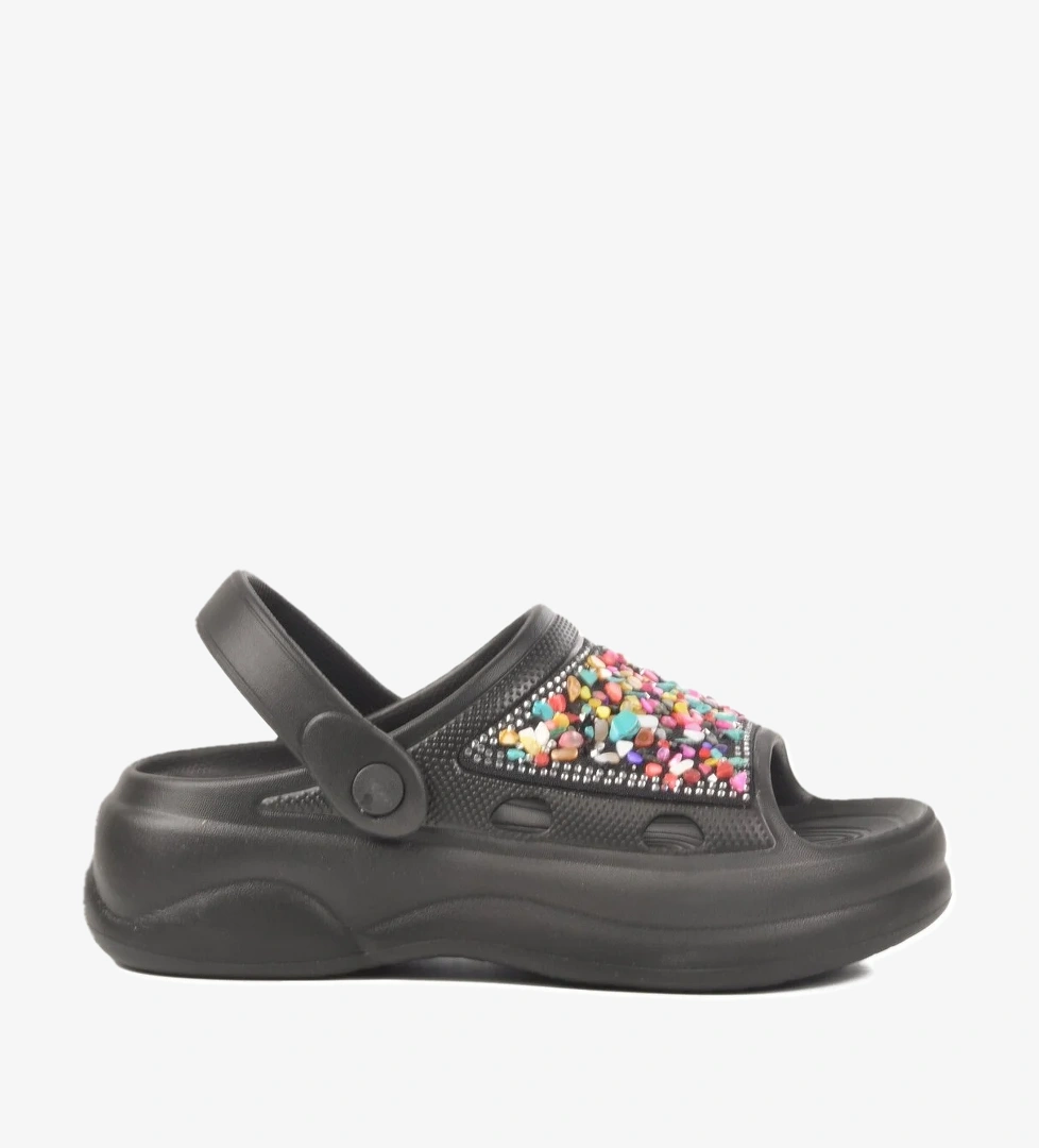 Aspor Siyah İşlemeli Eva Kadın Sabo Terlik